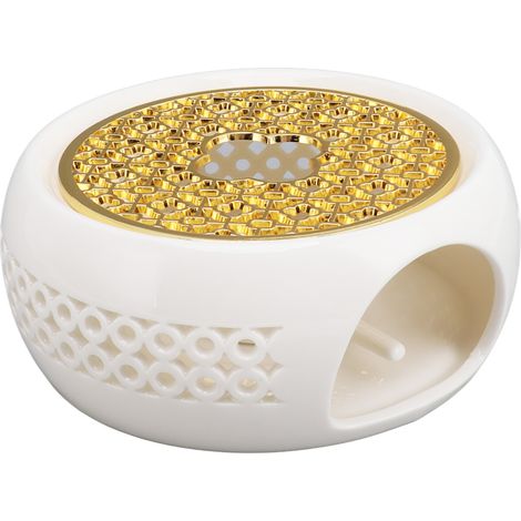 Chauffe-théière en porcelaine, base ronde creuse avec coussin en alliage et porte-bougie