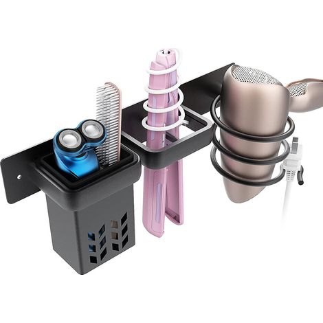 Support de rangement pour salle de bain, support pour sèche-cheveux, fer à friser et lisseur (noir)