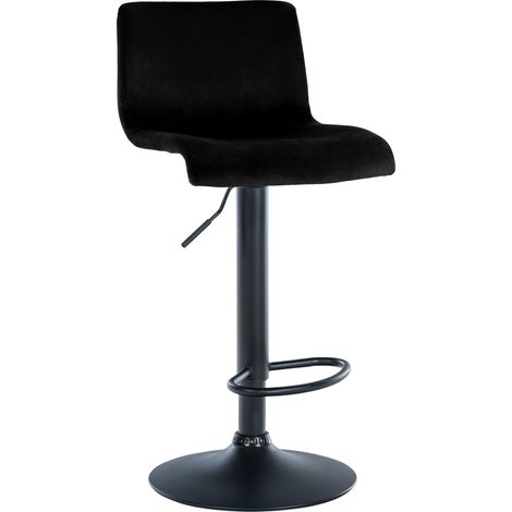 Sgabello da bar x1 con poggiapiedi altezza regolabile schienale basso in velluto nero struttura in metallo nero 100005849