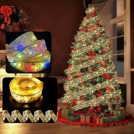 Ruban de Noël lumineux, ruban doré, lumière chaude, 50 LED, ruban pour sapin de Noël, 50 mètres. (1/5)