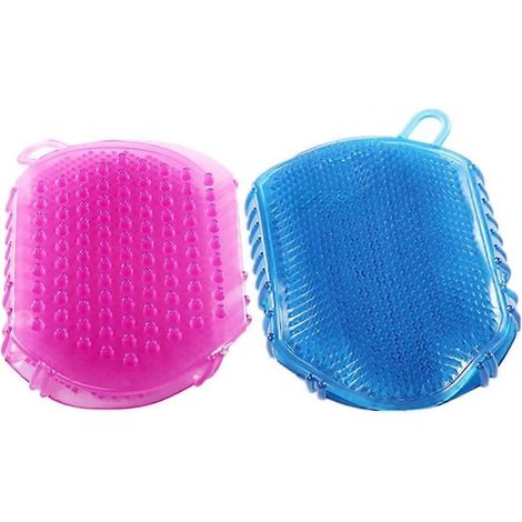Gants de douche exfoliants, gants de bain, gants exfoliants gommants, gants de douche exfoliants violets et bleus (2 pièces) (1/5)