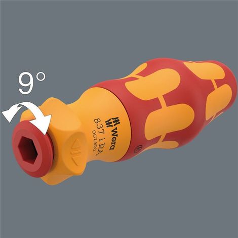 Portapuntas aislado VDE de 1/4" con Rapidaptor 837 y trinquete RA Wera