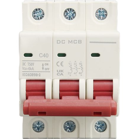 Disjoncteur DC 3P 40A 750V, pouvoir de coupure 6kA, protection contre surcharge et court-circuit, interrupteur pneumatique pour système solaire photovoltaïque (1/5)