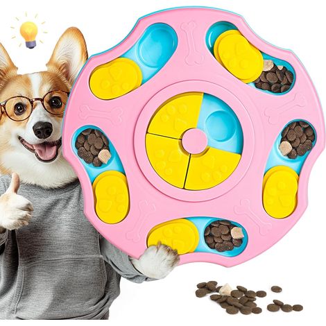 Jouets puzzle pour chiens, jouets interactifs pour stimuler le QI et soulager l'anxiété des chiots, jouets d'enrichissement prolongeant le repas, lavables et résistants pour chiots et chats, Jaune (1/5)