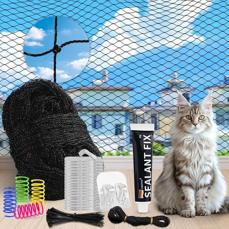 Filet de Protection Renforce Chat, 3×4M / 3×6M / 3×8M Filet Chat Balcon, Filet Sécurité Anti avec Crochets Adhésifs, Silicone (1/5)