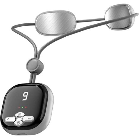 Masajeador de cuello con cadena, 4 ajustes, 9 niveles de intensidad, 3 velocidades, compresa caliente, doble pulsación, masajeador colgante inteligente, carga USB. (1/5)