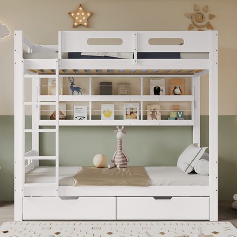 Bett Etagenbett Stauraum 90x200 Holz Weiß OKMYHOME (1/5)