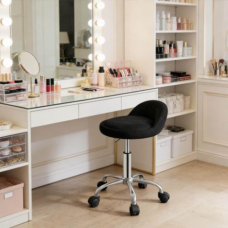 Silla de oficina ajustable con ruedas, terciopelo negro HAVRYA (1/5)