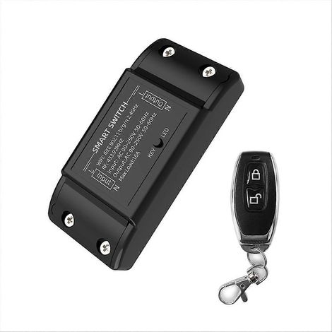 Module relais domotique WiFi + 433 MHz avec télécommande 433 MHz et commande vocale via application (noir) (1/5)