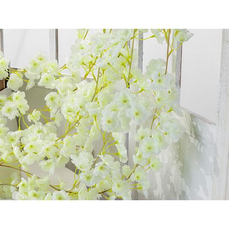 Künstliche Rattanblume, einzeln, 1,8 m, 135 Blütenköpfe, lebensecht, dekorativ, aus Seide und Kunststoff, hängend, weiß (1/5)