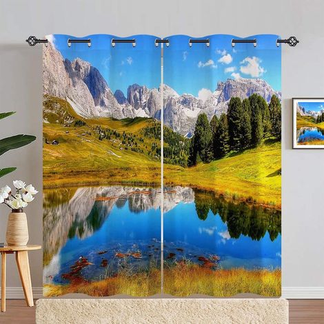 Rideau Occultant Automne Nature Forêt Montagne Lac Rideau Thermique Isolant Tenture Opaque à Oeillets Draperies Intérieurs pour Maison Chambre Salon 2 Panneaux L 140 x H 280 cm - 140L X 280H cm (2 Pan (1/5)
