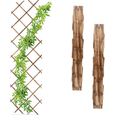 Relaxdays Extendable Trellis, Set of 3, 180 x 60 cm, Wood, Wall-Mounted, Climbing Support, Plants & Flowers, Burnt Look (1/5)