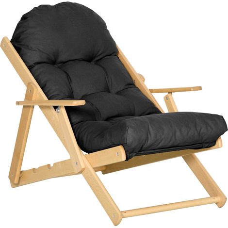 Fauteuil inclinable pliant en bois avec coussin épais capitonné (1/5)