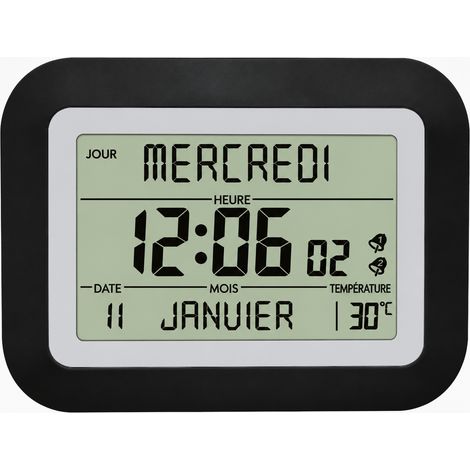 Horloge murale et réveil digital LCD H162F noir et miroir argenté réf 3396 20 × 15,3 × 3,5 cm 290 g – Livraison gratuite