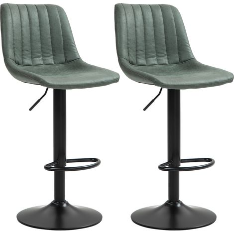 HOMCOM Adjustable Bar Stools Set of 2 Counter Height Barstools Dining Chairs 360° Swivel with Footrest for Home Pub Green