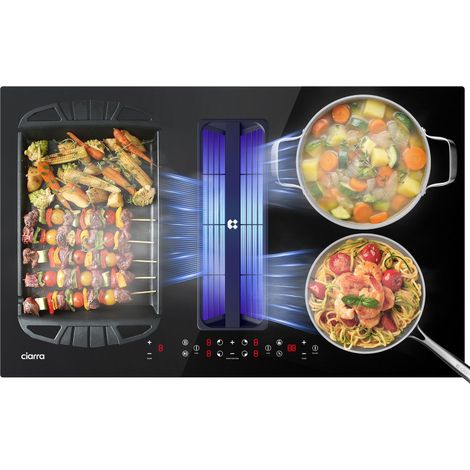 Ciarra – Plaque induction 2en1 avec hotte intégrée 83cm – 4 foyers – Filtration plasma 500m³/h – Fonction boost – Flexizone – CBBEH834BBFF (1/5)