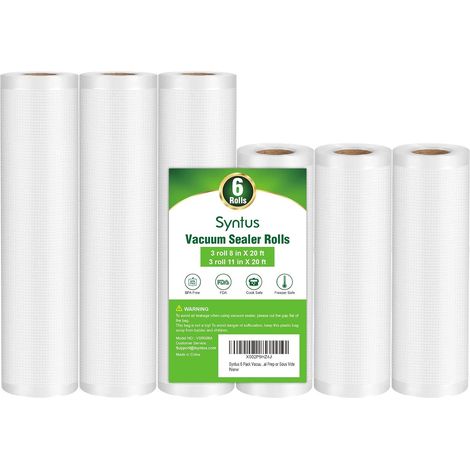 Sacs de mise sous vide, paquet de 6 : 3 rouleaux de 28 cm x 6 m et 3 rouleaux de 20 cm x 6 m, qualité commerciale, pour la conserv (1/5)