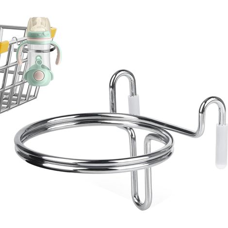 Porte-gobelet pour chariot de supermarché, porte-bouteille portable, organisateur de boissons à double anneau, support multifonctionnel de 8 x 5 cm pour tasses à café, cornets, biberons (1/5)