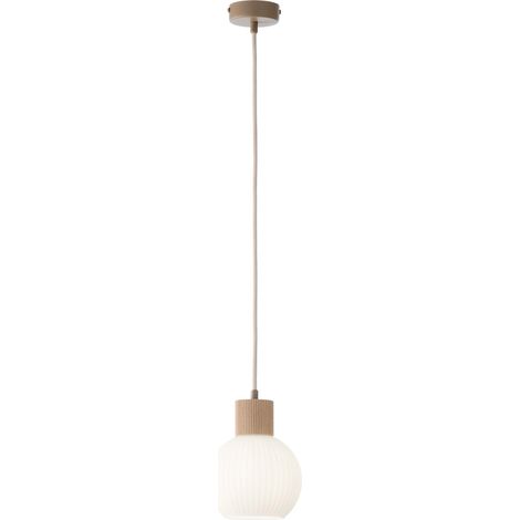 Suspension scandinave boule en verre rainuré 1xE27 15W bois blanc ALBA Sigma Lighting (1/5)