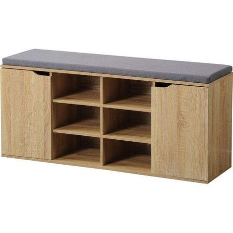 Meuble à chaussures en bois avec coussin + placards - Beige - L 100 x H 48 cm - Livraison gratuite (1/5)