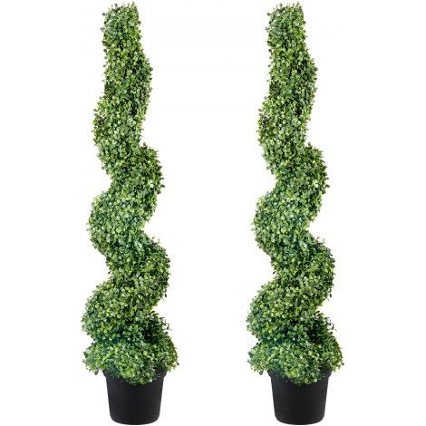 Pianta Artificiale in Bosso a Spirale 2 Alberi con Vaso 122 cm (1/5)