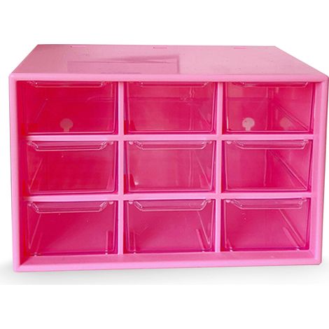 Caja de almacenamiento para piezas de plástico con 9 cajones, unidad de almacenamiento para herramientas y materiales de manualidades, para montaje en pared. (1/5)