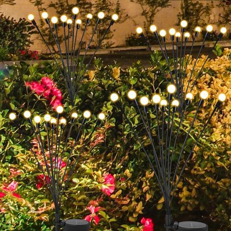 Pcs Solar Lights Outdoor, 10 LED Solar Firefly Lights for Garden, Balcony - Waterproof IP65, Warm White (1/5)