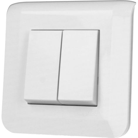 Double Interrupteur Ou Va-Et-Vient, Mosaic, Permet De Commander Deux Circuits Lumière, Connexion Rapide Sans Outil Par Bornes Automatiques, Livré Complet Avec Plaque Et Support De Montage (1/2)