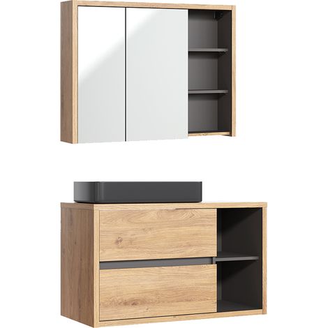 Ensemble meuble simple vasque 100cm et armoire murale Rigel Bois et Anthracite (1/5)