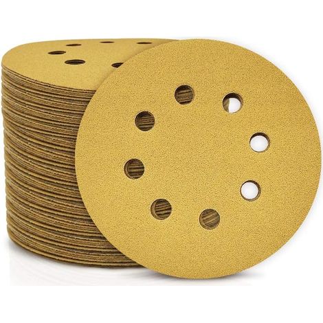 QAZQA Disques de Ponçage Papier Abrasifs 125mm, 40 Disques Abrasifs de Ponçage Ponceuse tampons ponçage ronds 8 trous Grain 120 pour Poncer Polir Dérouiller