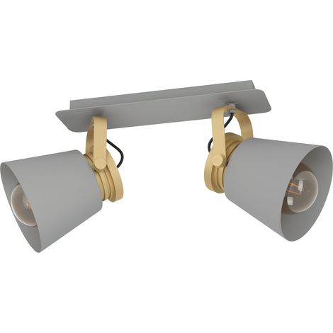 EGLO Deckenstrahler Twicken, 2-flammige Deckenlampe mit schwenkbaren Spots, Deckenleuchte aus Metall in Grau und Gold, Deckenspot mit E27 Fassung
