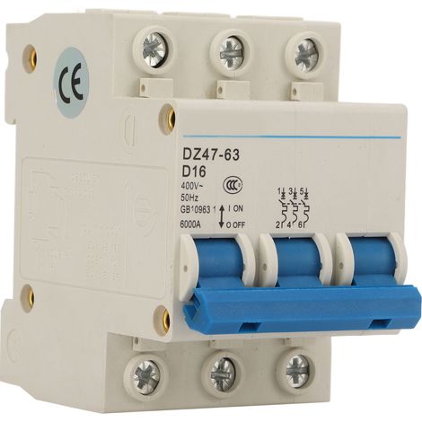Disjoncteur miniature triphasé DZ47-63 400 V, montage sur rail DIN, capacité de sectionnement 6000 A, ADZ47-63 D16 (1/5)