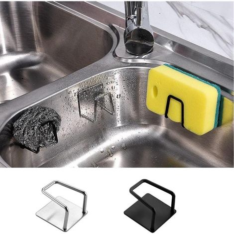 Lot de 4 porte-éponges en acier inoxydable 304, égouttoir perforé pour évier de cuisine, fil d'acier inclus, avec support de rangement pour éponge. (1/5)