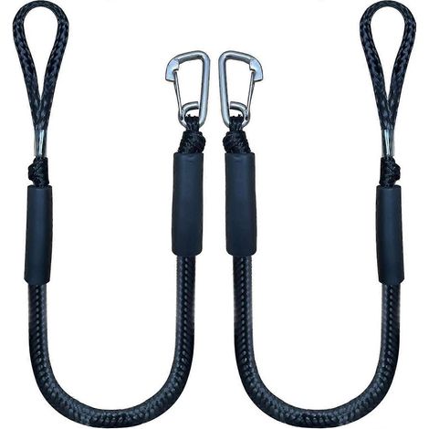 Corde d'amarrage élastique avec crochet, corde d'amarrage noire pour bateau, 1,2 m (4 pi), lot de 2, noire (1/2)