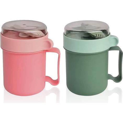 Tasse à yaourt avec cuillère 2 pièces tasse à céréales en acier inoxydable durable isolée anti-fuite facile à transporter (1/5)