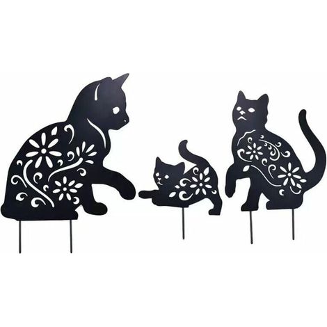 Garden Ornament, 3 Piece Metal Cat Garden Ornament Wrought Iron Garden Ornament Rust Effect Decorative Metal Garden Stakes for Outdoor Use, MUMU (1/4)