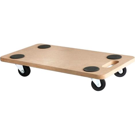 Chariot plateforme 150 kg en bois – Dimensions 300 x 500 mm – Quatre roulettes résistantes – Poignée intégrée – 647896 (1/5)
