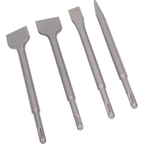 Jeu de 4 burins pour perforateur, pointes et plats pour béton, brique, pierre et maçonnerie (1/5)
