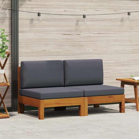 vidaXL Sofá central 2 piezas cojines gris oscuro madera de acacia (1/5)