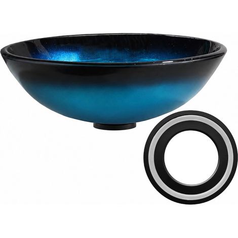 Waschbecken Glas rund blau schattiert Alberga 42x42x14 cm (1/5)