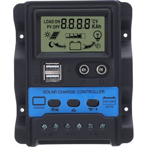 Contrôleur de Charge solaire PWM 12V 24V, affichage LCD, Double sortie USB, performances stables pour téléphone et tablette, 100A (1/5)