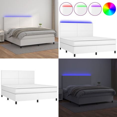Boxspringbett mit Matratze & LED Weiß 180x200 cm Kunstleder - Boxspringbett - Doppelbett - Bettenrahmen - Lederbettwäsche - Luxusbett - Home & Living (1/5)