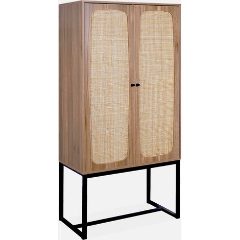 Aparador de 2 puertas de caña y madera, 165cm (1/5)