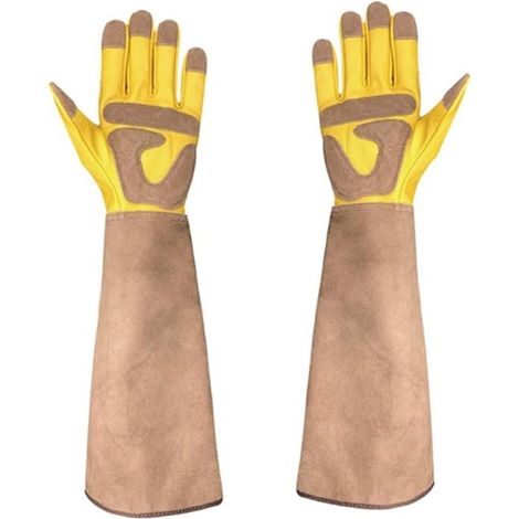 Gants de jardinage longs - Pour taille de rosiers - Cuir résistant aux épines - Protection avant-bras - Unisexe - Taille M (1/5)