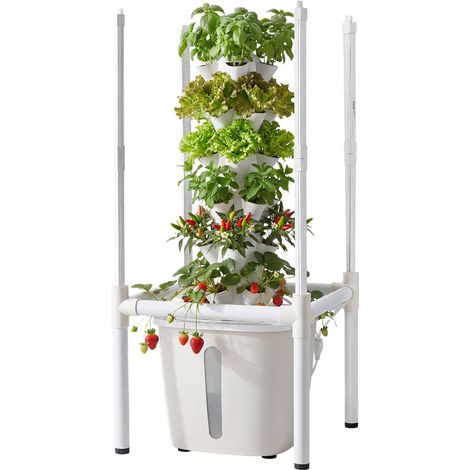 Tour de culture hydroponique 30 emplacements, 6 niveaux, kit avec éclairage LED et contrôle par app, jardin vertical intérieur, réservoir 20L et pompe, pour herbes, fruits et légumes. (1/5)
