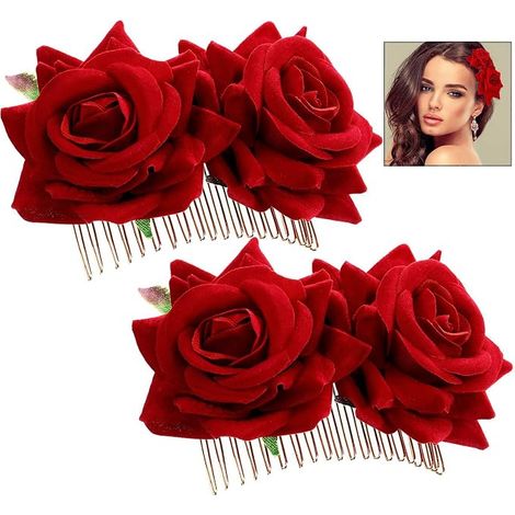 2 pièces pinces à cheveux roses roses pour femmes, accessoires de couvre-chef pour femmes et filles festives (rouge)