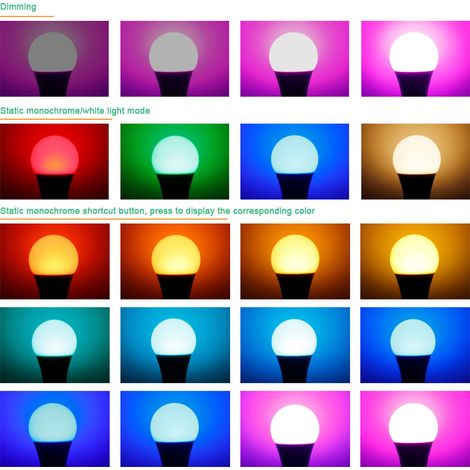 Ampoules LED RGB multicolores à intensité variable avec télécommande (1/5)