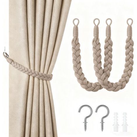 Confezione da 2 nastri per tende,corda per tende da 60 cm con fibbia,nastri per tende intrecciati a mano,nastri per tende ritorti (1/5)