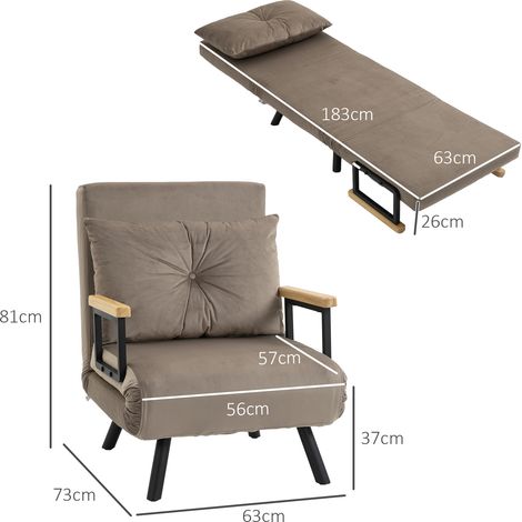 Canapé-lit convertible 63x73x81 cm, dossier réglable sur 5 positions, gain de place, robuste, velours aspect, marron clair (1/5)