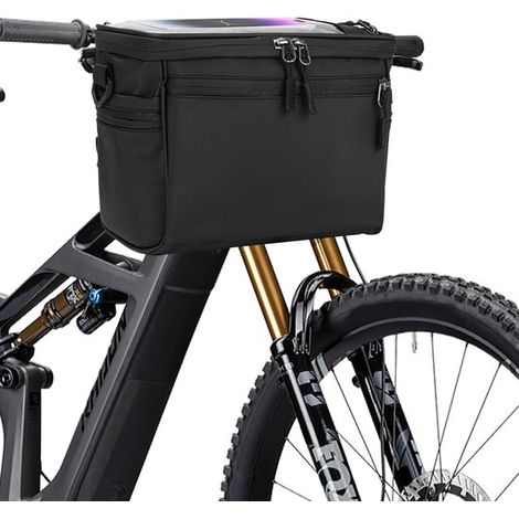 Bolsa para manillar, Bolsa isotérmica para manillar delantero, Cesta para bicicleta, Bolsa para teléfono con correa para pantalla táctil, Negra (1/5)